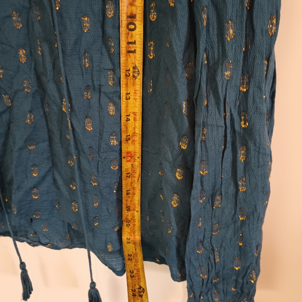 Blue Rain Teal Peasant Blouse with Gold Dot Accents - Picture 4 of 7